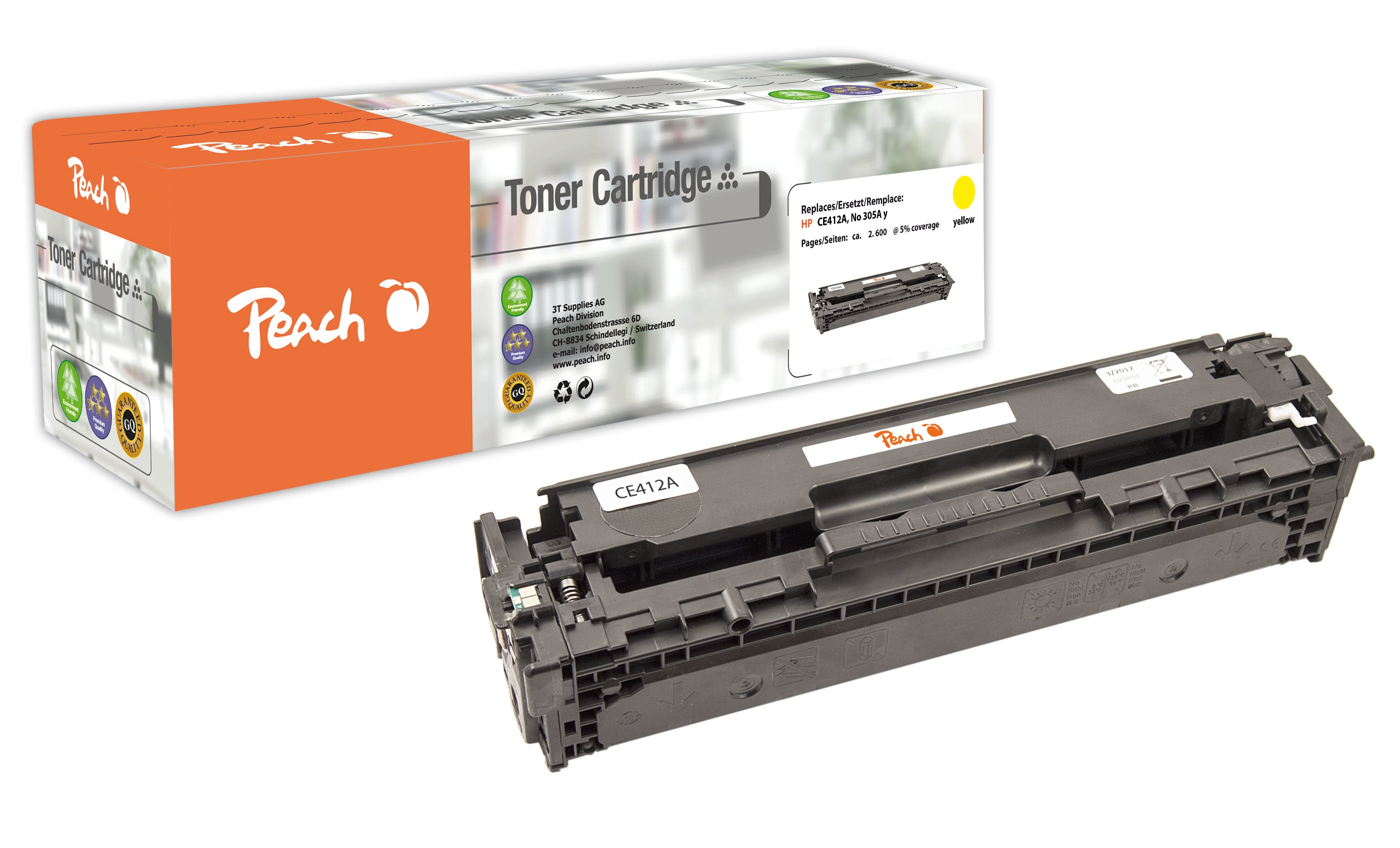 Peach Toner CE412A – gelb, 2600 Seiten – für HP LaserJet Pro 300 M351a/MFP M375nw/400 M451dw und andere