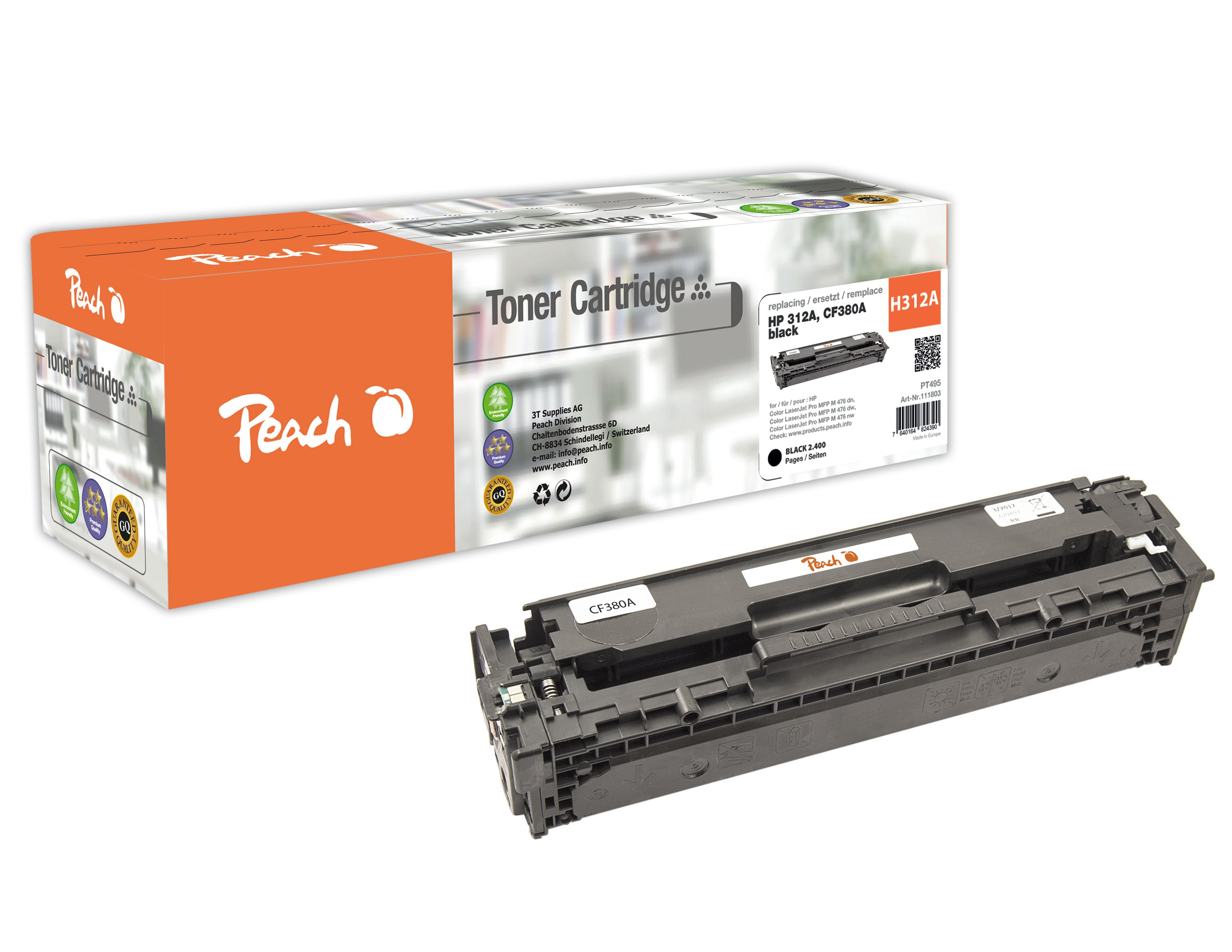 Peach Toner CF380A/312A – schwarz, 2400 Seiten – für HP Color LaserJet Pro MFP M 470/476 dn/dw und andere