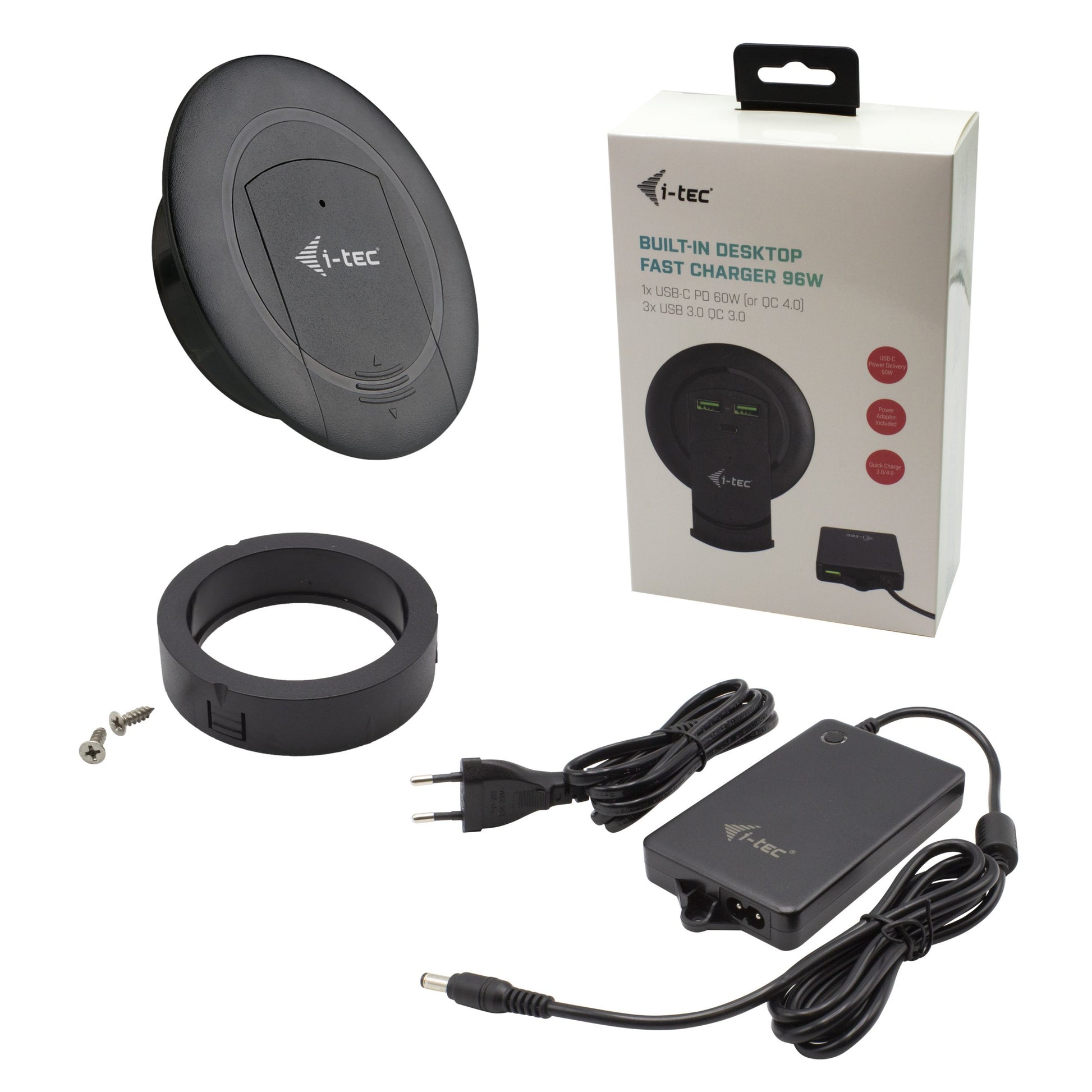 i-tec Ladegerät – 96 W, 1× USB-C + 3× USB-A, PD, QC – für universelle Geräte
