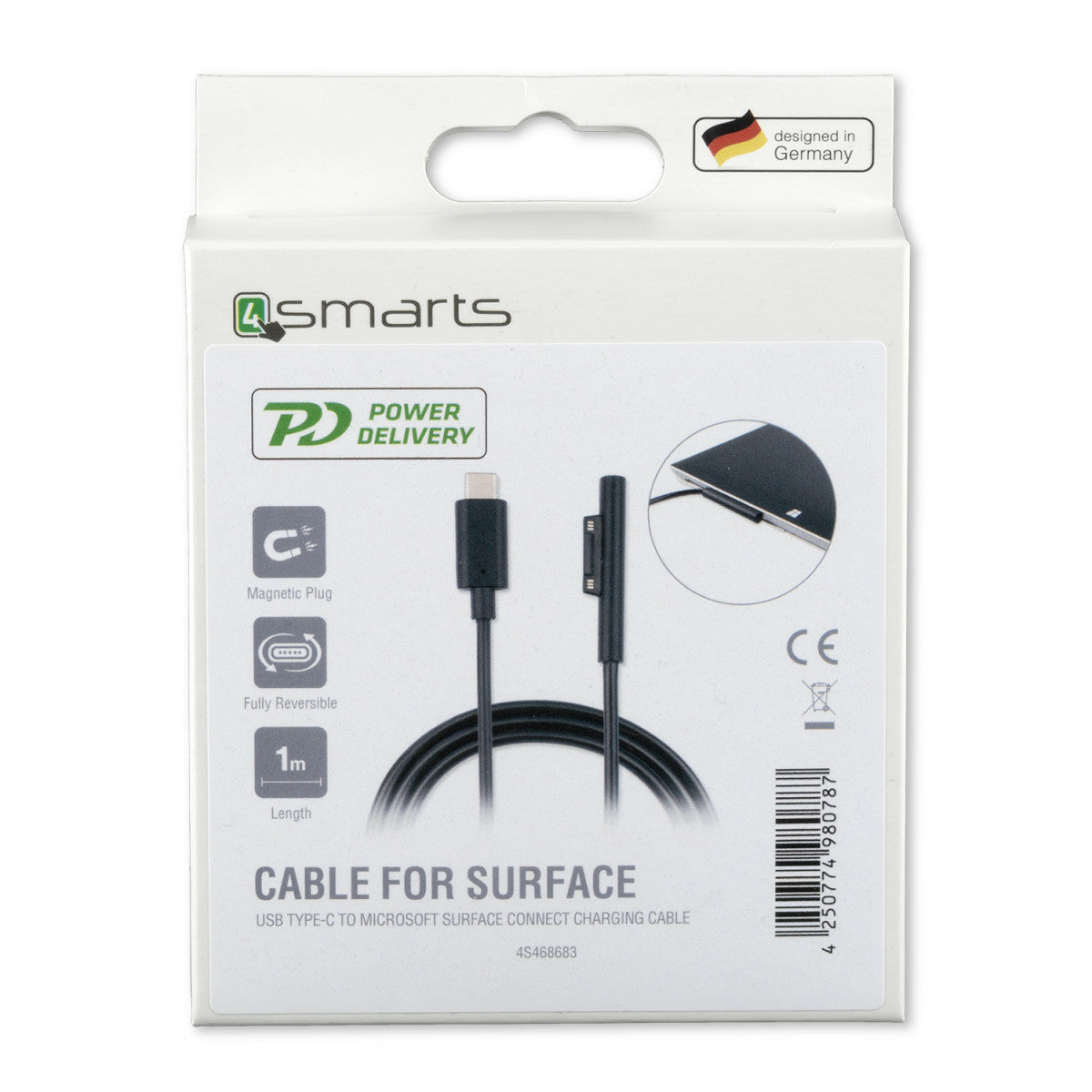 4smarts USB-C auf Microsoft Surface Connect Kabel – 1 m – Schwarz – für Surface Pro 6, Pro 5, Pro 4 und mehr