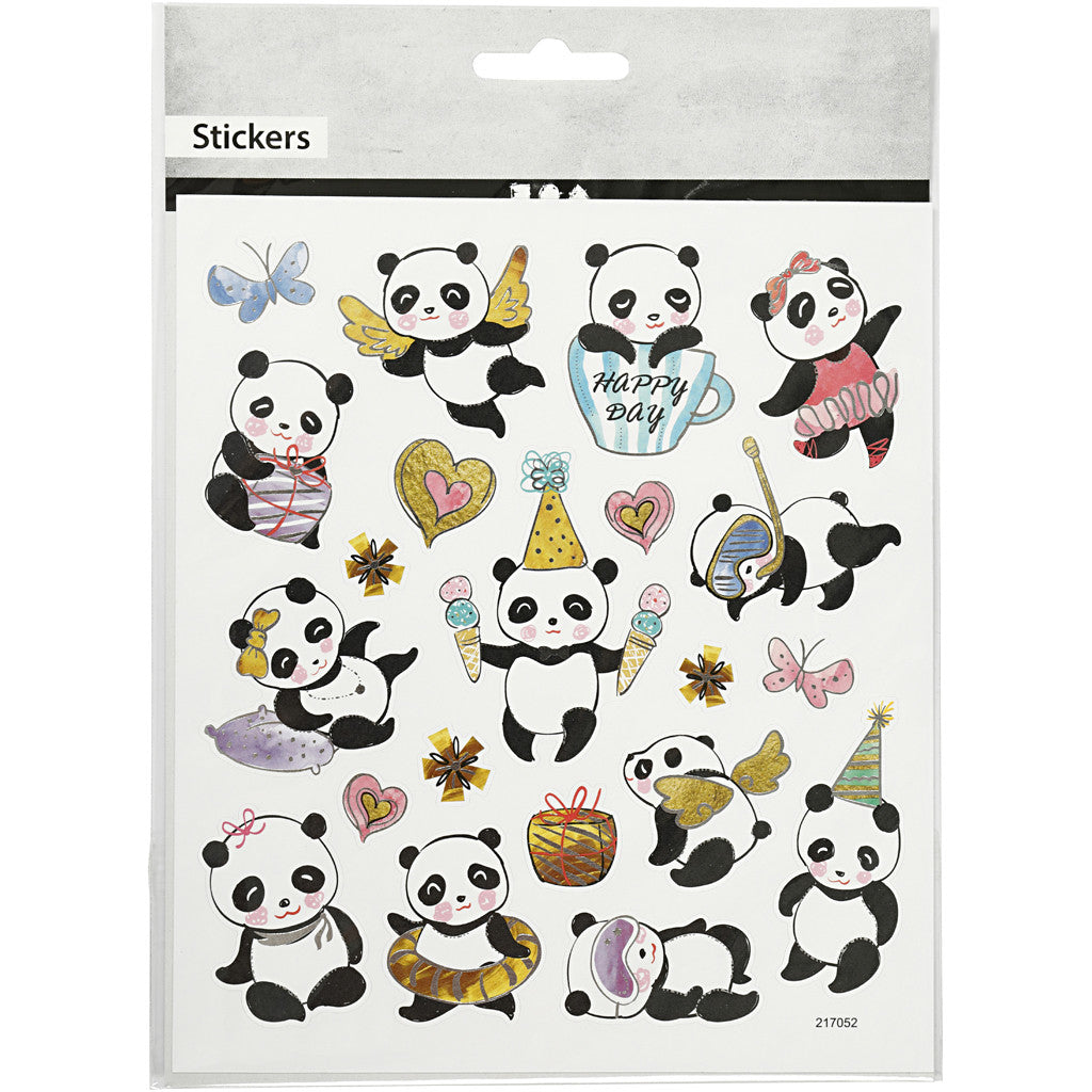 Creativ Company Sticker – 15 × 16,5 cm, Panda, mehrfarbig – 1 Bogen/21 Sticker, Folie, Papier
