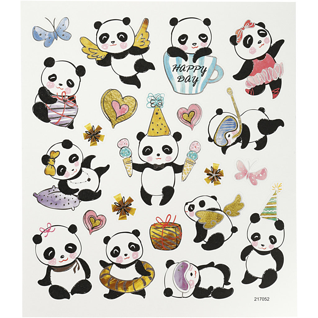 Creativ Company Sticker – 15 × 16,5 cm, Panda, mehrfarbig – 1 Bogen/21 Sticker, Folie, Papier