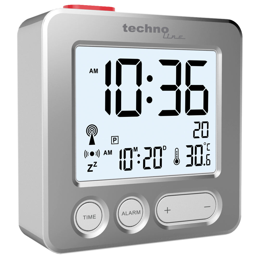 Technoline WT 265 Funkwecker – Analog, Thermometer, 6,6 × 6,6 × 2,1 cm, Silber, Kunststoff