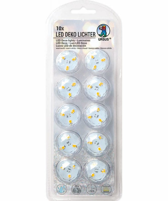 URSUS LED-Dekolichter – warmweiss – Ø 3 cm × 2,2 cm – 10 Stück