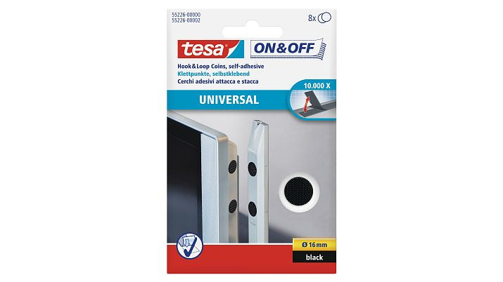 TESA Klettpunkte on&off – permanent, Kern Ø 16 mm, schwarz, 8 Stück