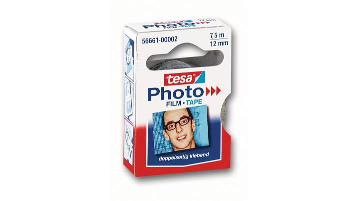 TESA Doppelseitiges Klebeband Photo – permanent, Kunststoff, 12 mm × 7,5 m, transparent, Nachfüllrolle