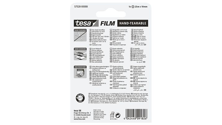 TESA Büro-Klebeband – permanent, klar, Kunststoff, 19 mm × 25 m, Kern Ø 26 mm