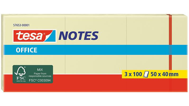 tesa Haftnotizen – 50 × 40 mm – gelb, 100 Blatt/Block, 3er-Pack