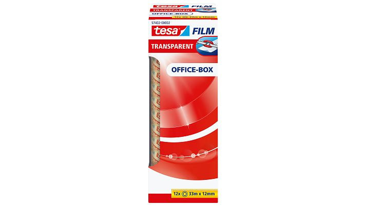 TESA Klarer Klebefilm – 12 mm × 33 m, transparent, PP, 12 Rollen
