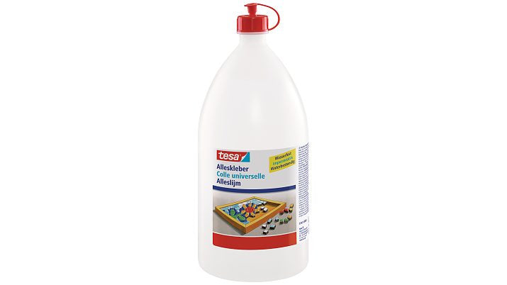 TESA Alleskleber – Flasche, extra stark, transparent, wasserfest, 1750 g, für Papier, Fotos, Filz usw.