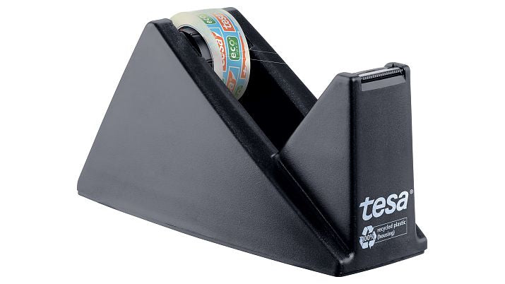 tesa Tischabroller eco&clear – für Rollenbreite bis 19 mm, für Bandlänge bis 33 m, für Kern 1", Metallmesser