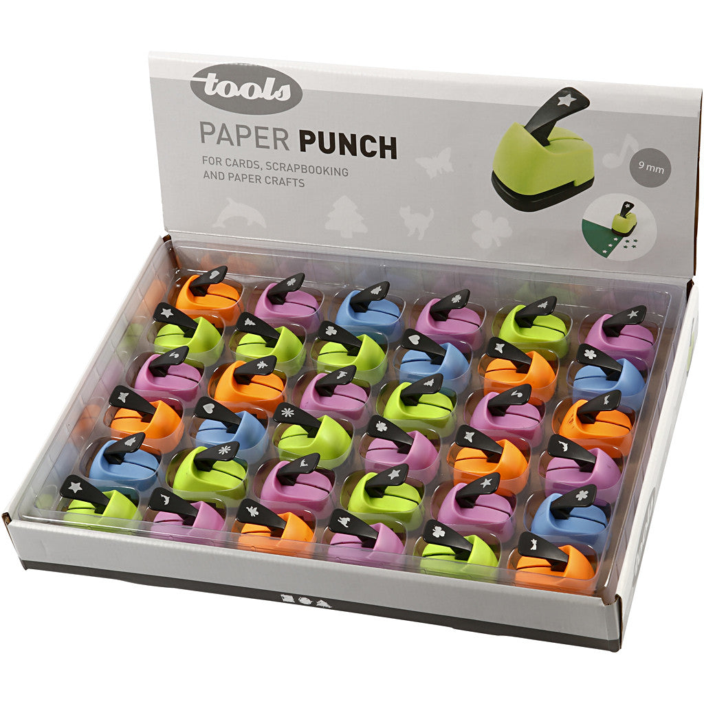 Creativ Company Motivstanzer, Diverse Motive (18 Designs), Ø 9 mm, farbig sortiert, 36 Stück