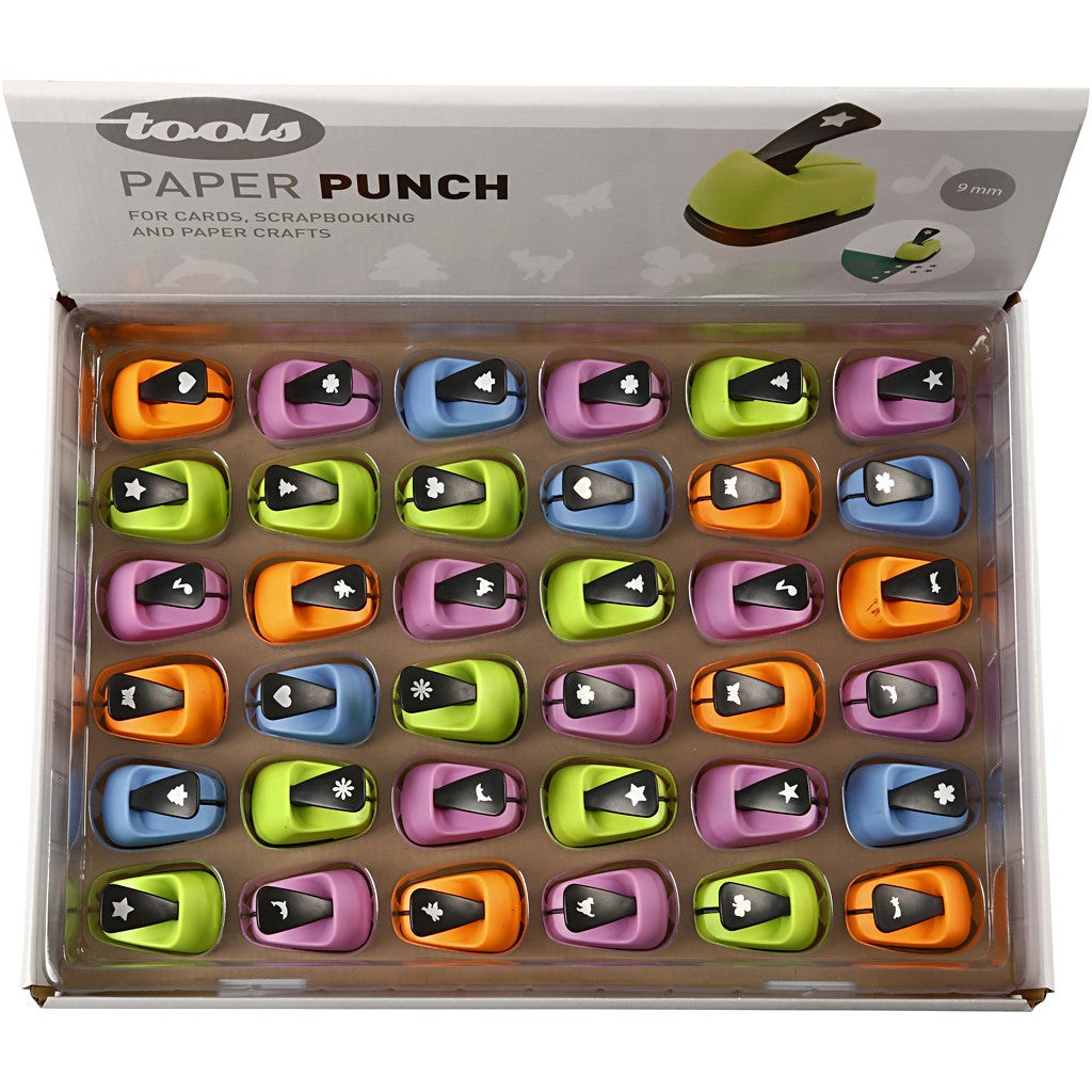 Creativ Company Motivstanzer, Diverse Motive (18 Designs), Ø 9 mm, farbig sortiert, 36 Stück