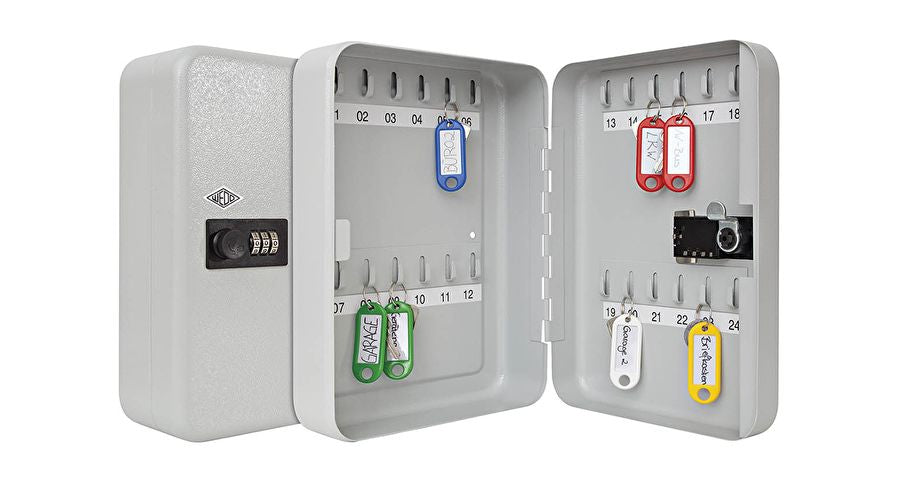 Wedo 102 42437 – Schlüsselkasten, für 24 Schlüssel, Zahlenschloss, Stahl, Grau, 186 × 94 × 250 mm