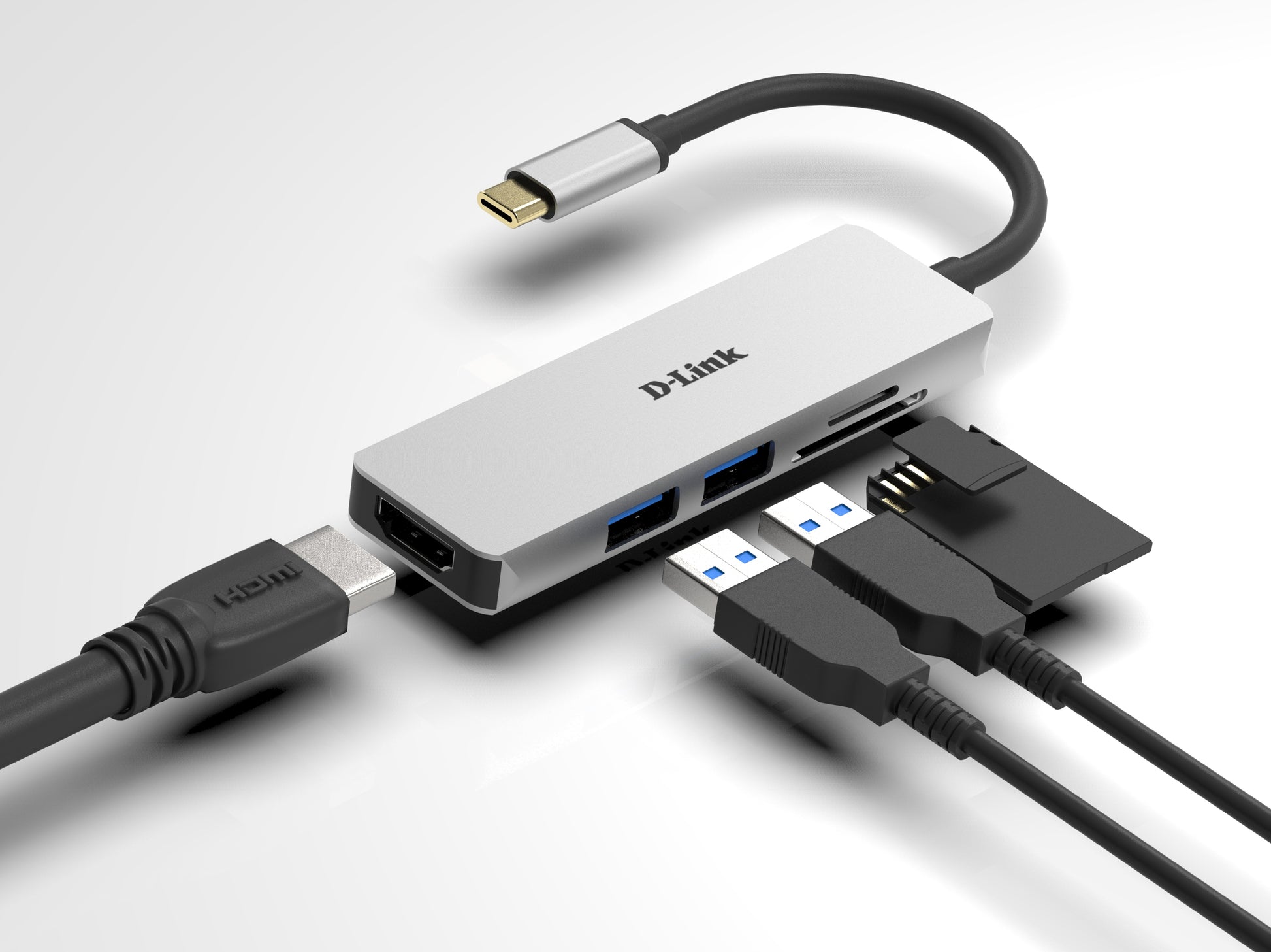 D-Link DUB-M530 USB-Hub – USB-C, 1× HDMI, 2× USB-A, SD/microSD, für Windows/Mac/ChromeOS