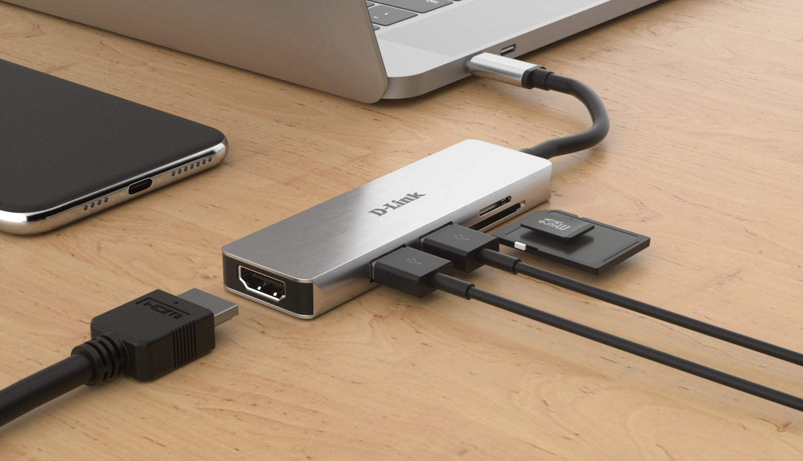 D-Link DUB-M530 USB-Hub – USB-C, 1× HDMI, 2× USB-A, SD/microSD, für Windows/Mac/ChromeOS