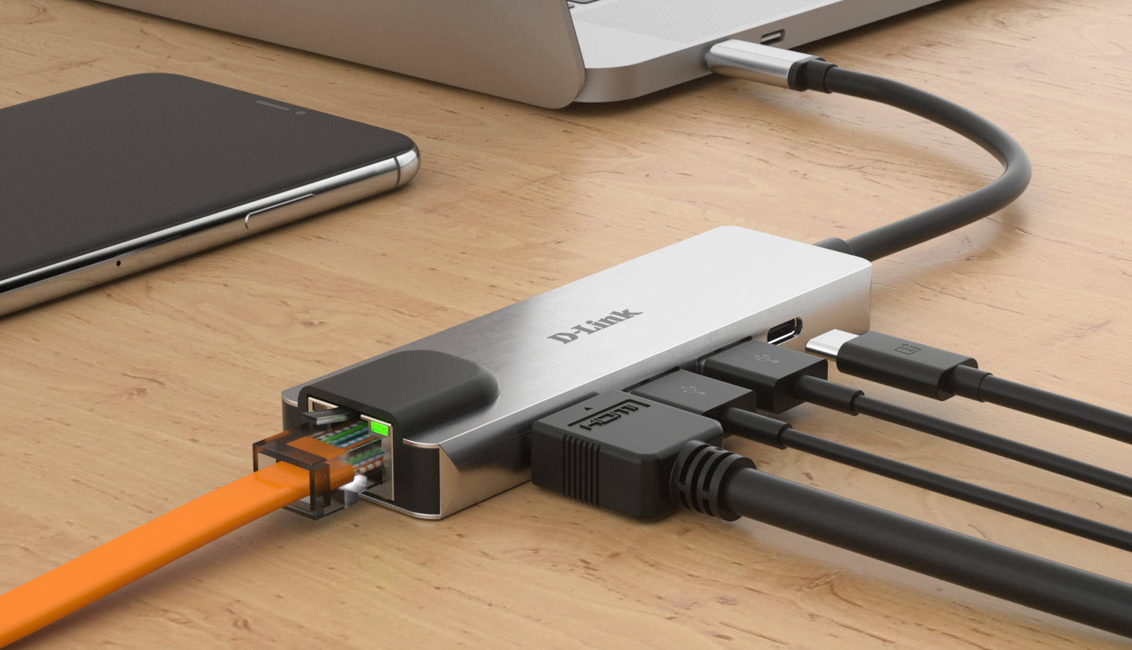 D-Link DUB-M520 USB-Hub – Thunderbolt 3, 1× HDMI, 2× USB-A, 1× USB-C, 60 W PD, GbE, für Windows/Mac/ChromeOS