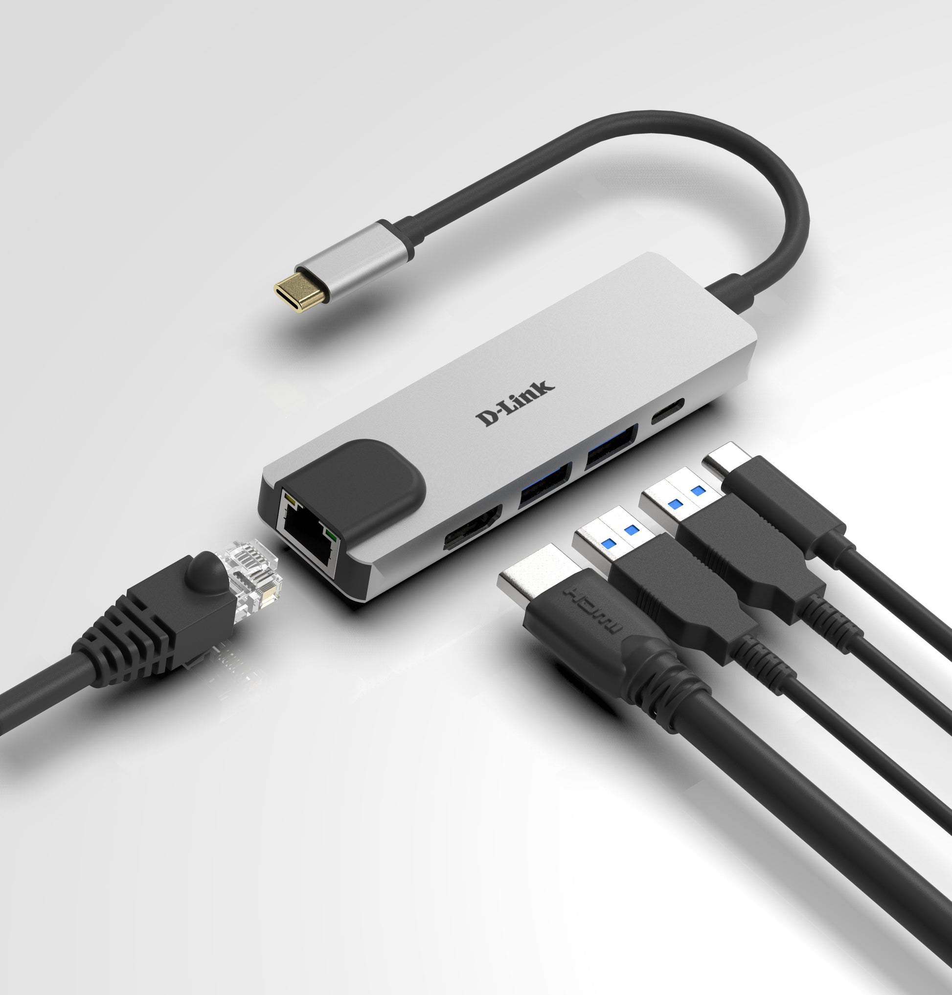 D-Link DUB-M520 USB-Hub – Thunderbolt 3, 1× HDMI, 2× USB-A, 1× USB-C, 60 W PD, GbE, für Windows/Mac/ChromeOS