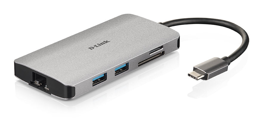D-Link DUB-M810 Multiport-Adapter – USB-C, 1× HDMI, 3× USB-A, 100 W PD, GbE, SD/microSD, für Windows/Mac/Linux