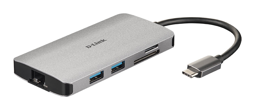 D-Link DUB-M810 Multiport-Adapter – USB-C, 1× HDMI, 3× USB-A, 100 W PD, GbE, SD/microSD, für Windows/Mac/Linux