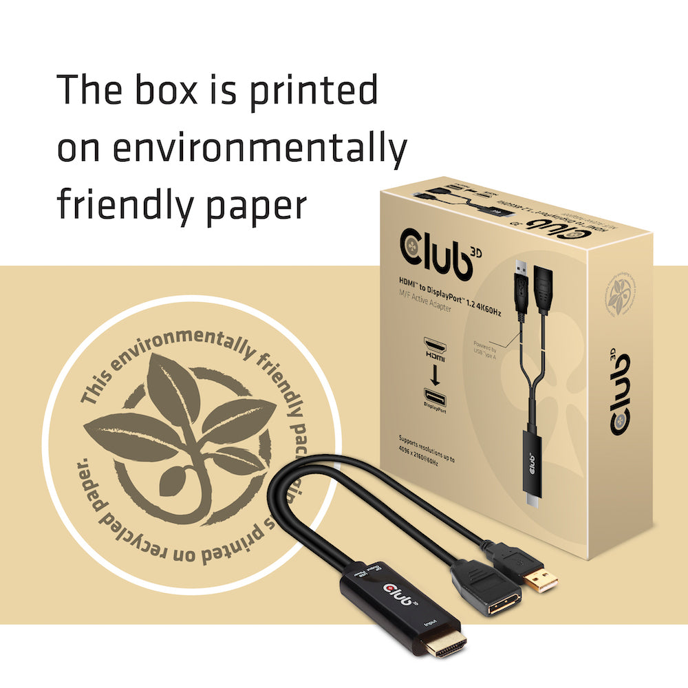 CLUB3D Adapter HDMI zu DisplayPort – 4K (4096 × 2160) @ 60 Hz, 0,25 m, HDMI 2.0 zu DisplayPort 1.2
