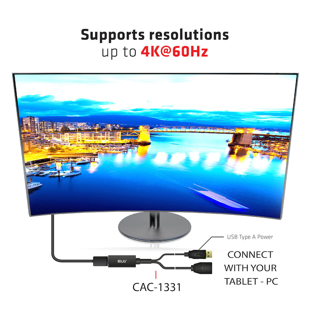 CLUB3D Adapter HDMI zu DisplayPort – 4K (4096 × 2160) @ 60 Hz, 0,25 m, HDMI 2.0 zu DisplayPort 1.2