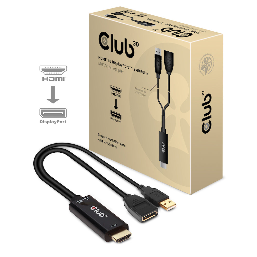 CLUB3D Adapter HDMI zu DisplayPort – 4K (4096 × 2160) @ 60 Hz, 0,25 m, HDMI 2.0 zu DisplayPort 1.2