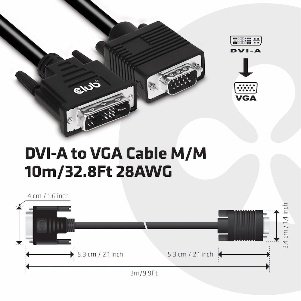 CLUB3D Club 3D DVI-D auf VGA Kabel – 1600×1200 – 3 m – für Geräte mit DVI- und VGA-Anschluss