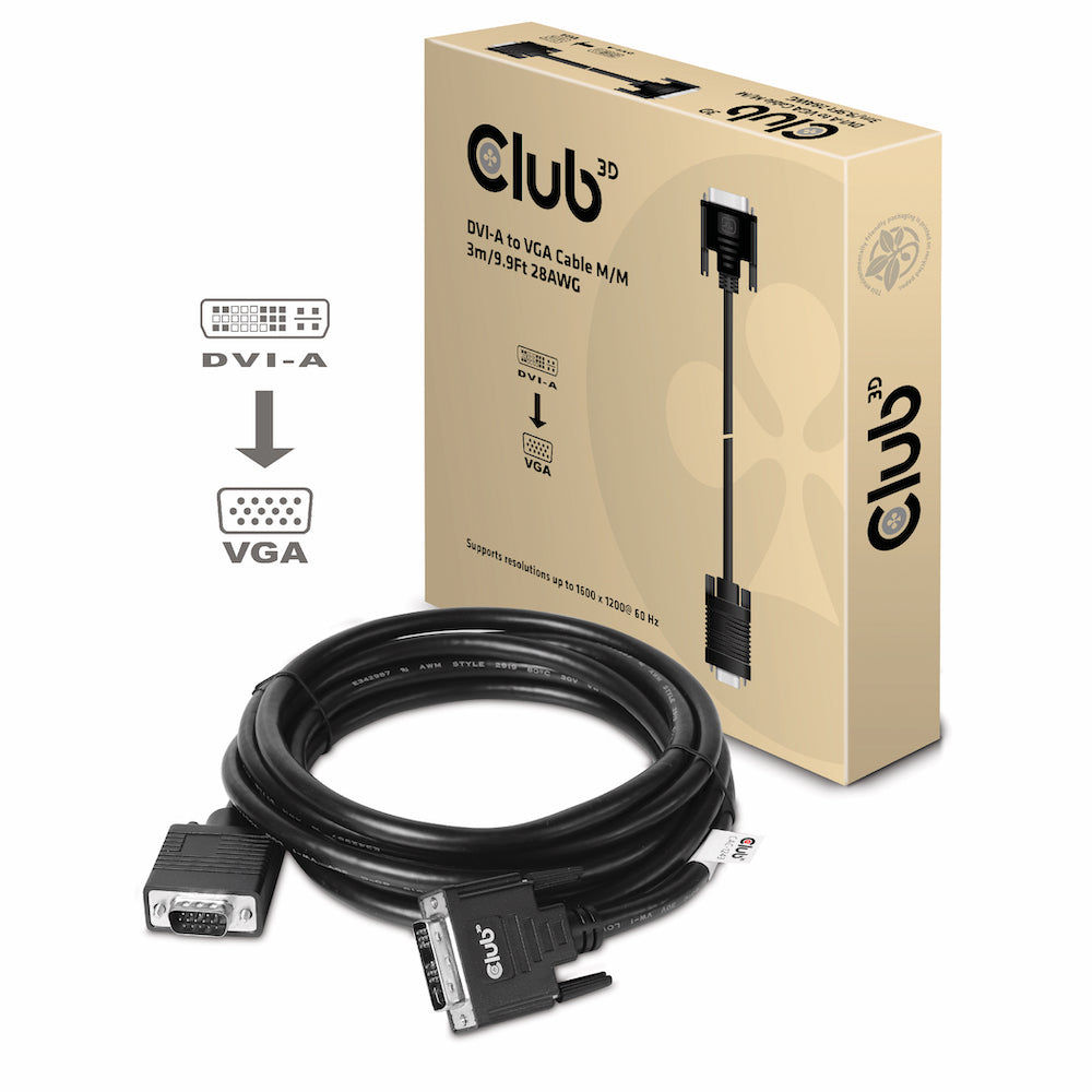 CLUB3D Club 3D DVI-D auf VGA Kabel – 1600×1200 – 3 m – für Geräte mit DVI- und VGA-Anschluss
