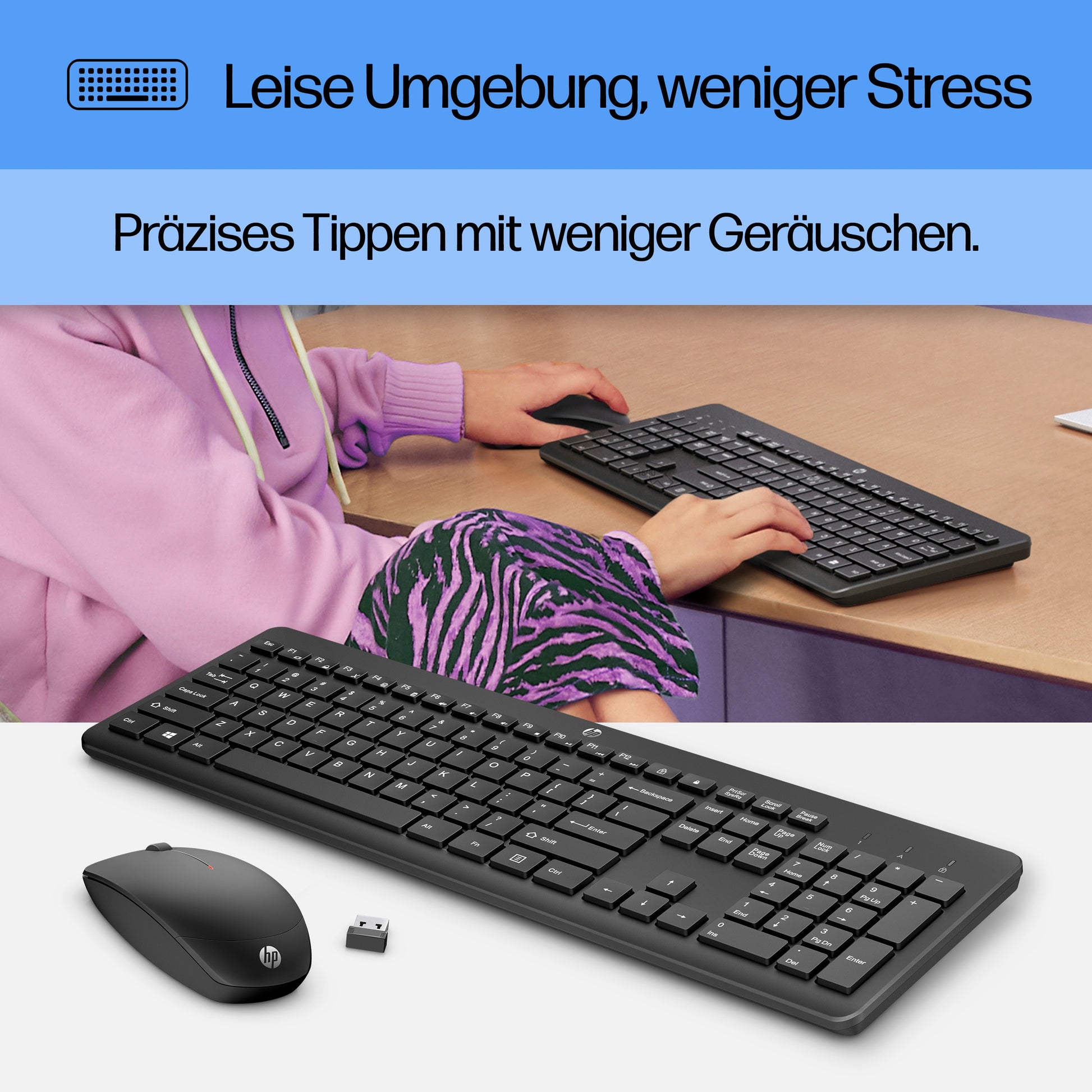 HP 230 – Tastatur- und Maus-Set – RF 2,4 GHz, Full-Size, Membran, Schwarz, für Windows & Mac