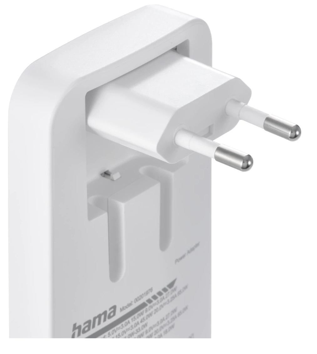 Hama 00125144 USB-Ladegerät 65 W – USB-C×2, USB-A×1 – PD 3.0, QC 3.0, GaN – EU-Stecker (Typ C)