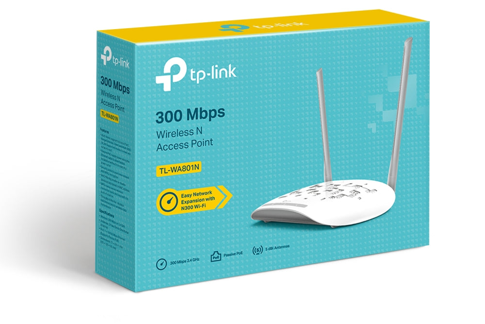 TP-Link TL-WA801N Access Point – Wi-Fi 4 (802.11n), 2,4 GHz, 300 Mbit/s, 1× 10/100 Mbit/s, PoE