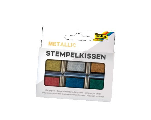Folia Stempelkissen – 6er-Set, Kunststoff, 24 × 24 mm, sortiert, Metallic