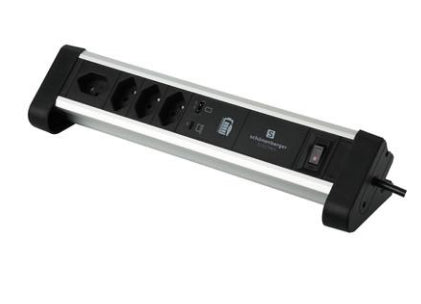 M. Schönenberger Schönenberger Steckdosenleiste – 4× T13, USB-A/C, 2 m, mit Schalter, Schwarz/Silber