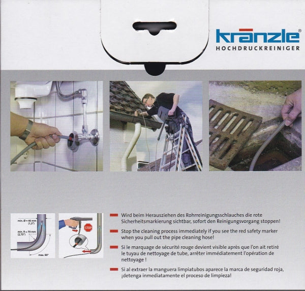 Kranzle Kränzle Rohrreinigungsschlauch Light 10 m – Stecknippel 10 mm – mit Düse KN 055 – für Kränzle 1050-Serie