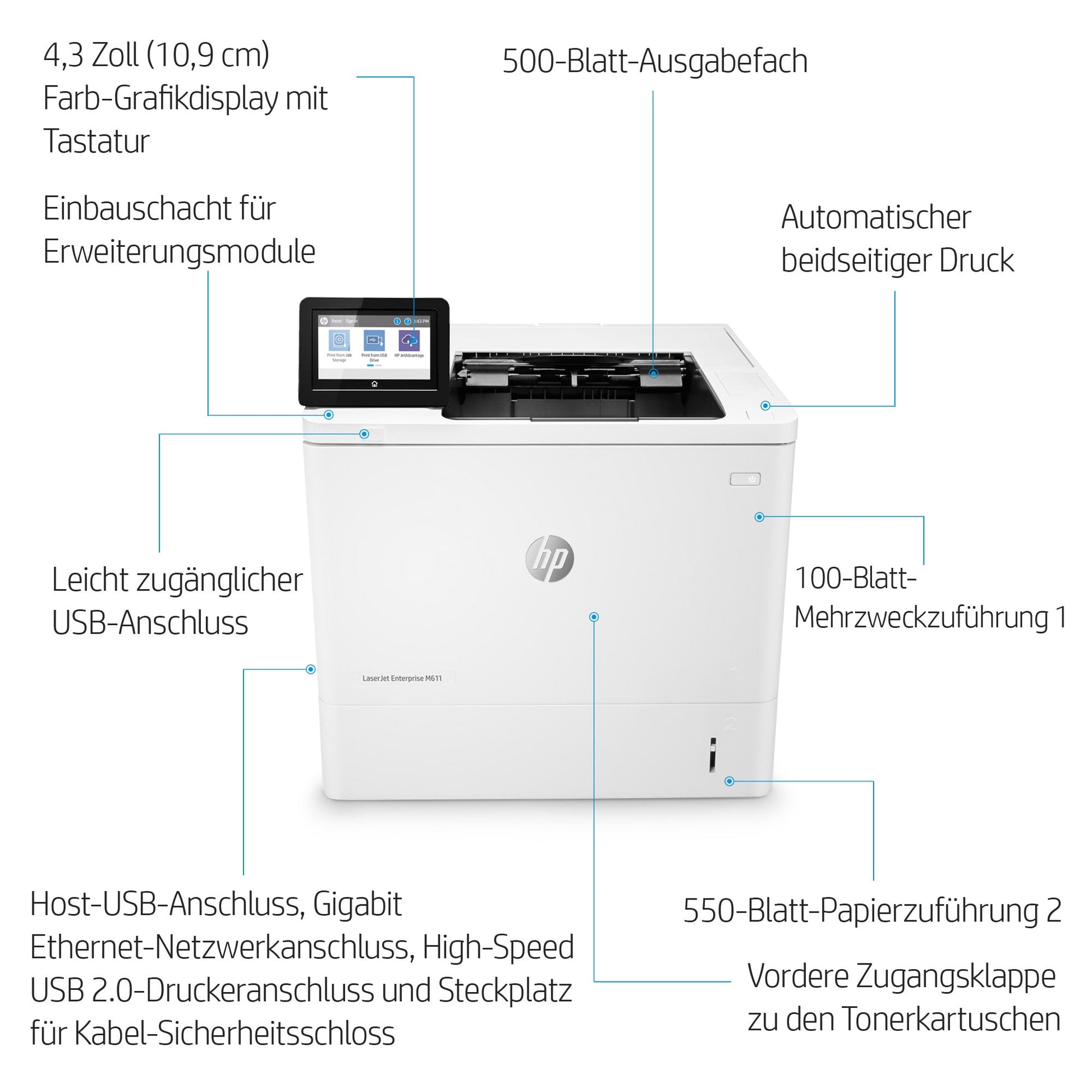 HP LaserJet Enterprise M611 dn – A4, S/W, Duplex, 1200 × 1200 dpi