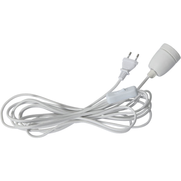 Star Trading Lampenhalter mit Kabel E27 5 m – mit Schalter, weiss, Kunststoff – IP20