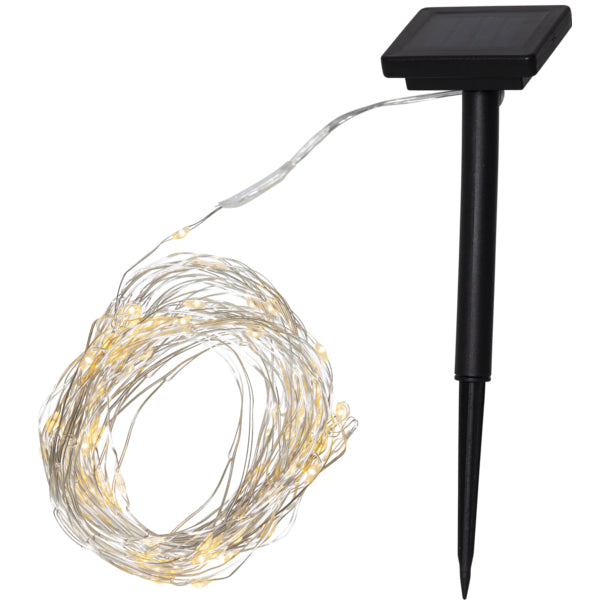 Star Trading Lichterkette Dew Drop – 19,9 m, Warmweiss, IP44, Solarbetrieb, Dämmerungssensor, Silber, Stahl