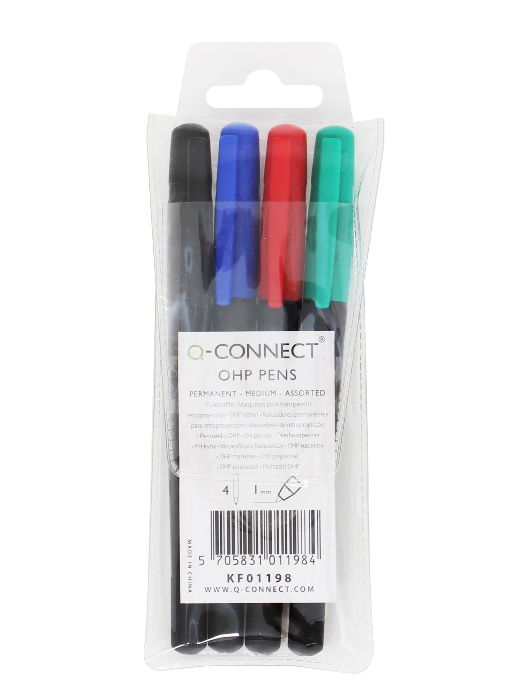 Q-Connect Permanent-Marker für Folien und glatte Oberflächen – rot, blau, grün, schwarz, 4er