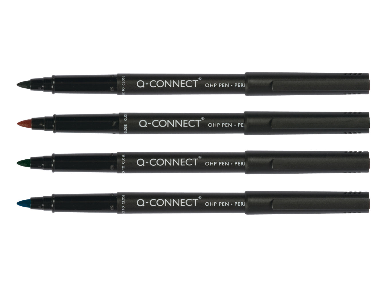 Q-Connect Permanent-Marker für Folien und glatte Oberflächen – rot, blau, grün, schwarz, 4er