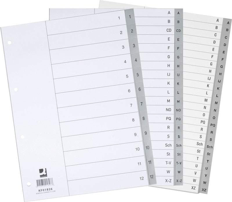 Q-Connect Register – für A4, Kunststoff (PP), 1–52, 52-teilig, Grau, 11-fach