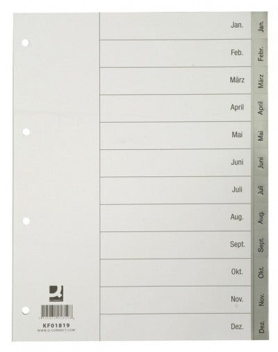 Connect Register – für A4, Kunststoff, Jan.–Dez., 12-teilig, grau, 11-fach