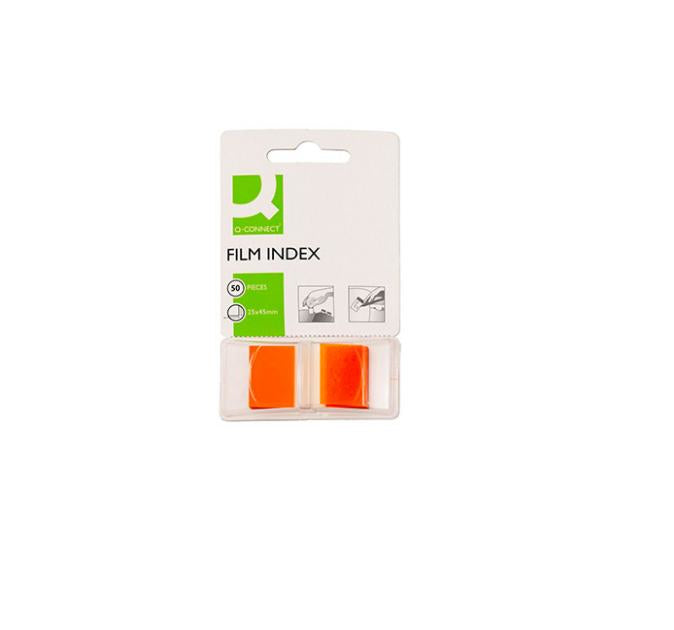 Connect Q-Connect Indexstreifen – 25×43 mm – Orange, 50 Stück, mit Dispenser, Kunststoff, recyclingfähig
