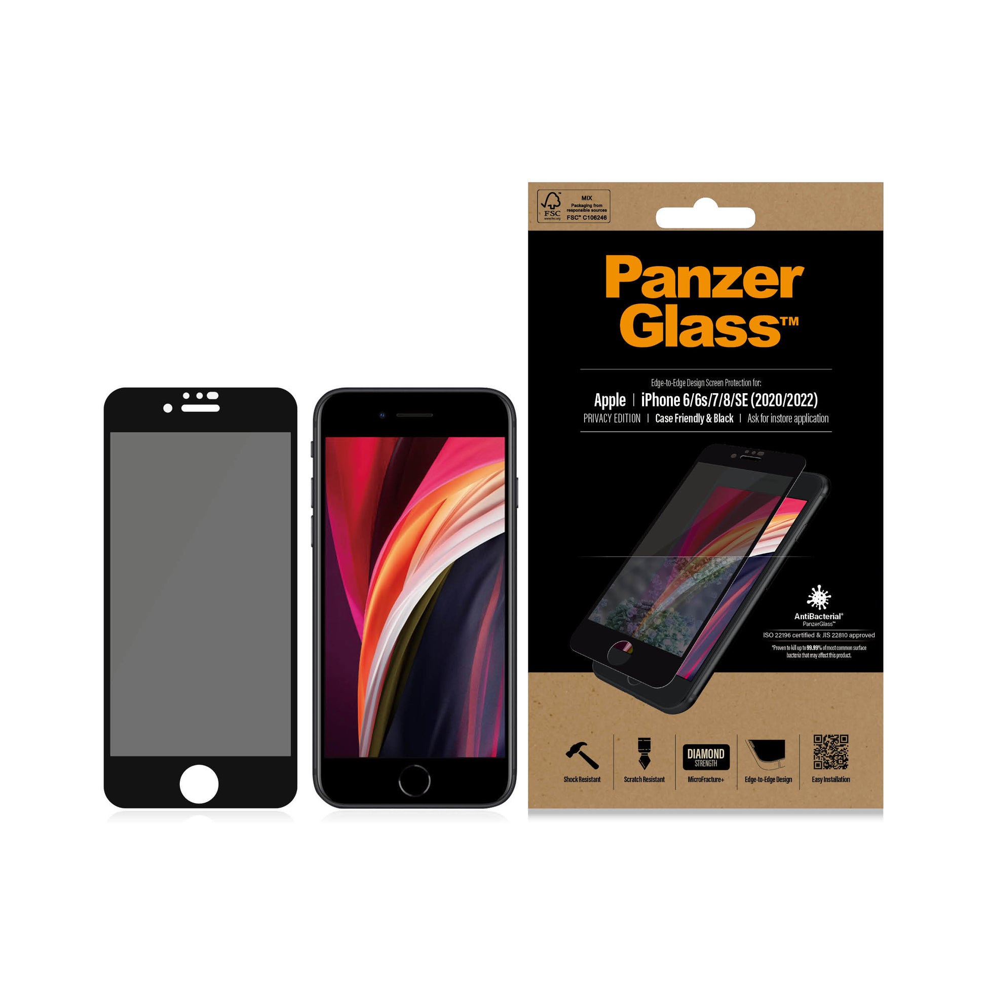 PanzerGlass Privacy-Filter (Panzerglas), Edge-to-Edge – für iPhone 6/6s/7 und andere