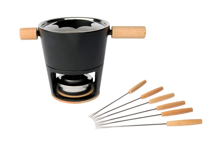 Stöckli Fondue Bourguignonne-Set Titlis 8-teilig – mit Pastenbrenner, Gusseisen, Ø 16 cm, für Induktion