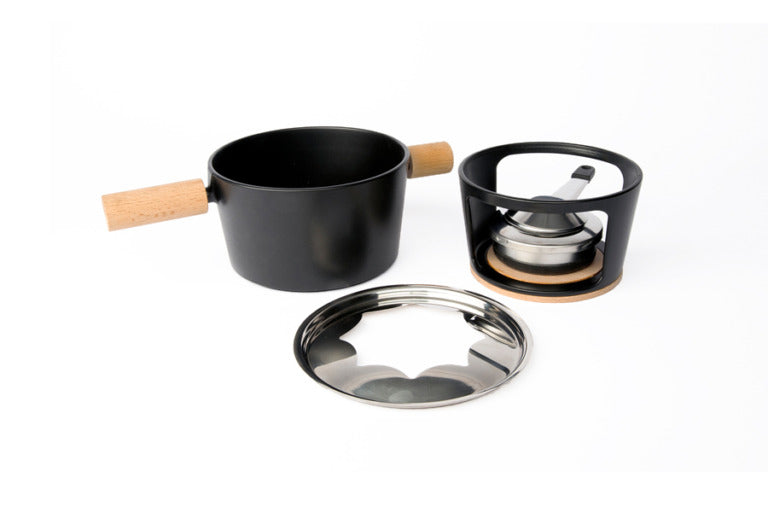 Stöckli Fondue Bourguignonne-Set Titlis 8-teilig – mit Pastenbrenner, Gusseisen, Ø 16 cm, für Induktion