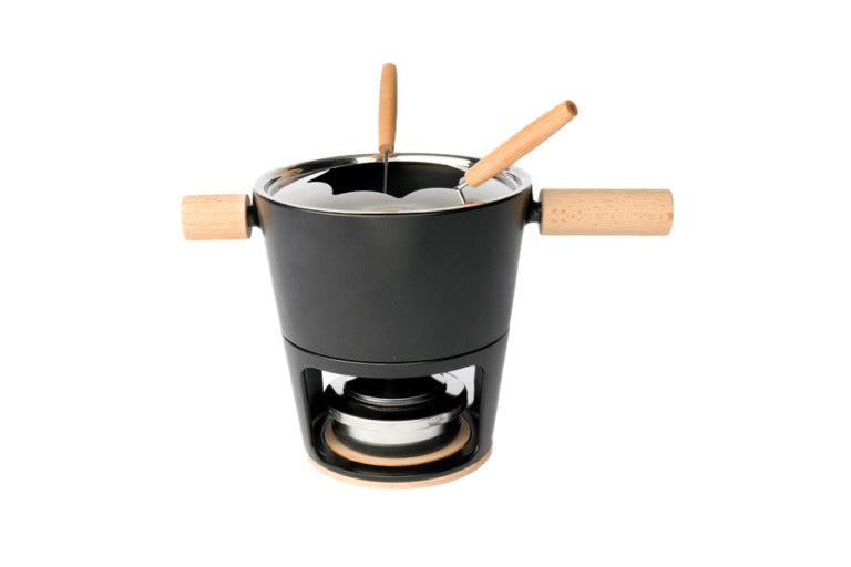 Stöckli Fondue Bourguignonne-Set Titlis 8-teilig – mit Pastenbrenner, Gusseisen, Ø 16 cm, für Induktion