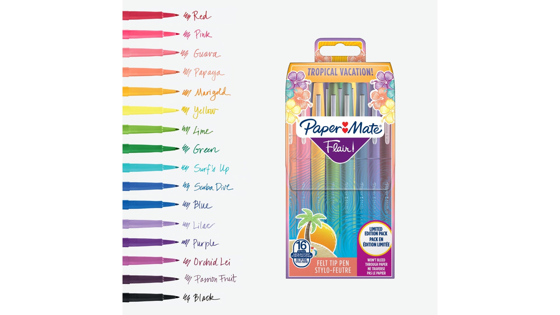 Papermate Paper Mate Flair Brush Pen Set – 16 Stk., 0,7 mm, 16 Farben, lichtbeständig