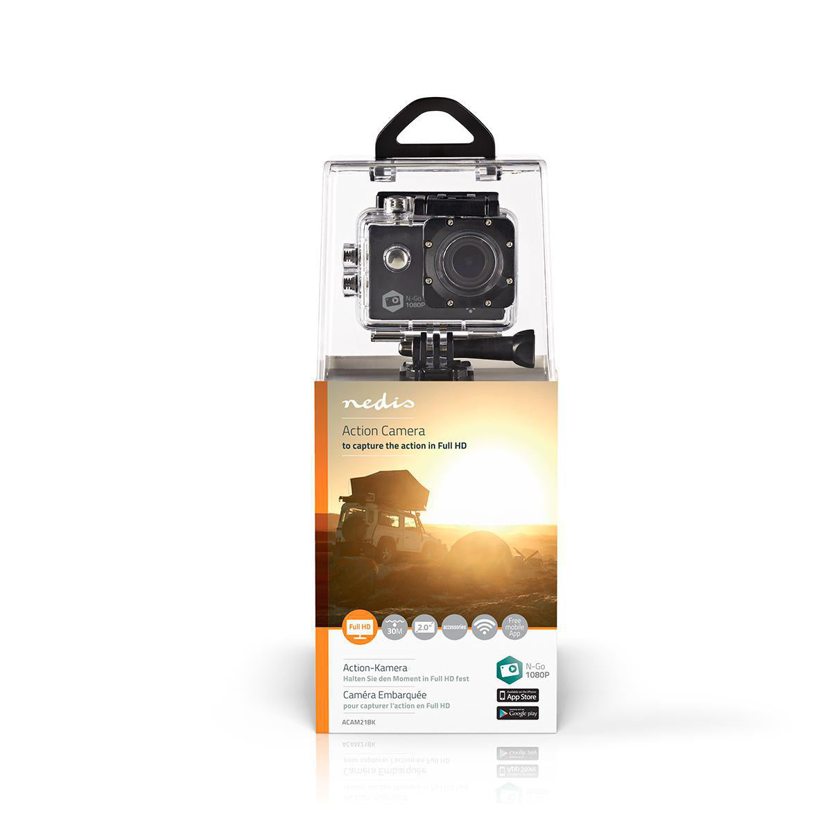 Nedis Action Cam – Unterwasserkamera, wasserdicht bis 30 m, 12 MP, 1080p, 30 fps, schwarz