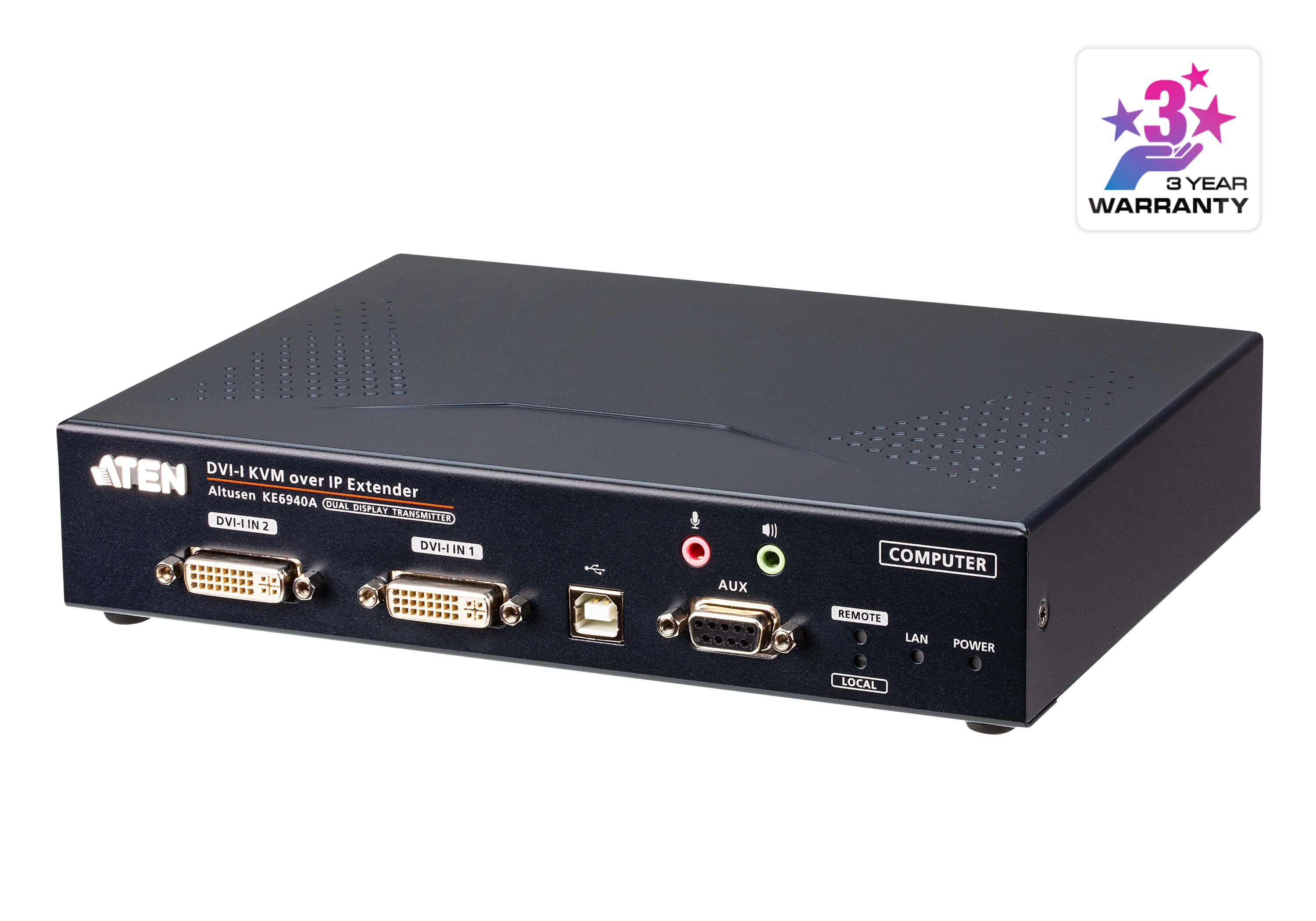 ATEN KE6940AT – DVI KVM Sender über IP, DVI-I, 2× Display, 1920 × 1200@60 Hz, 10 km, USB/Audio, Schwarz